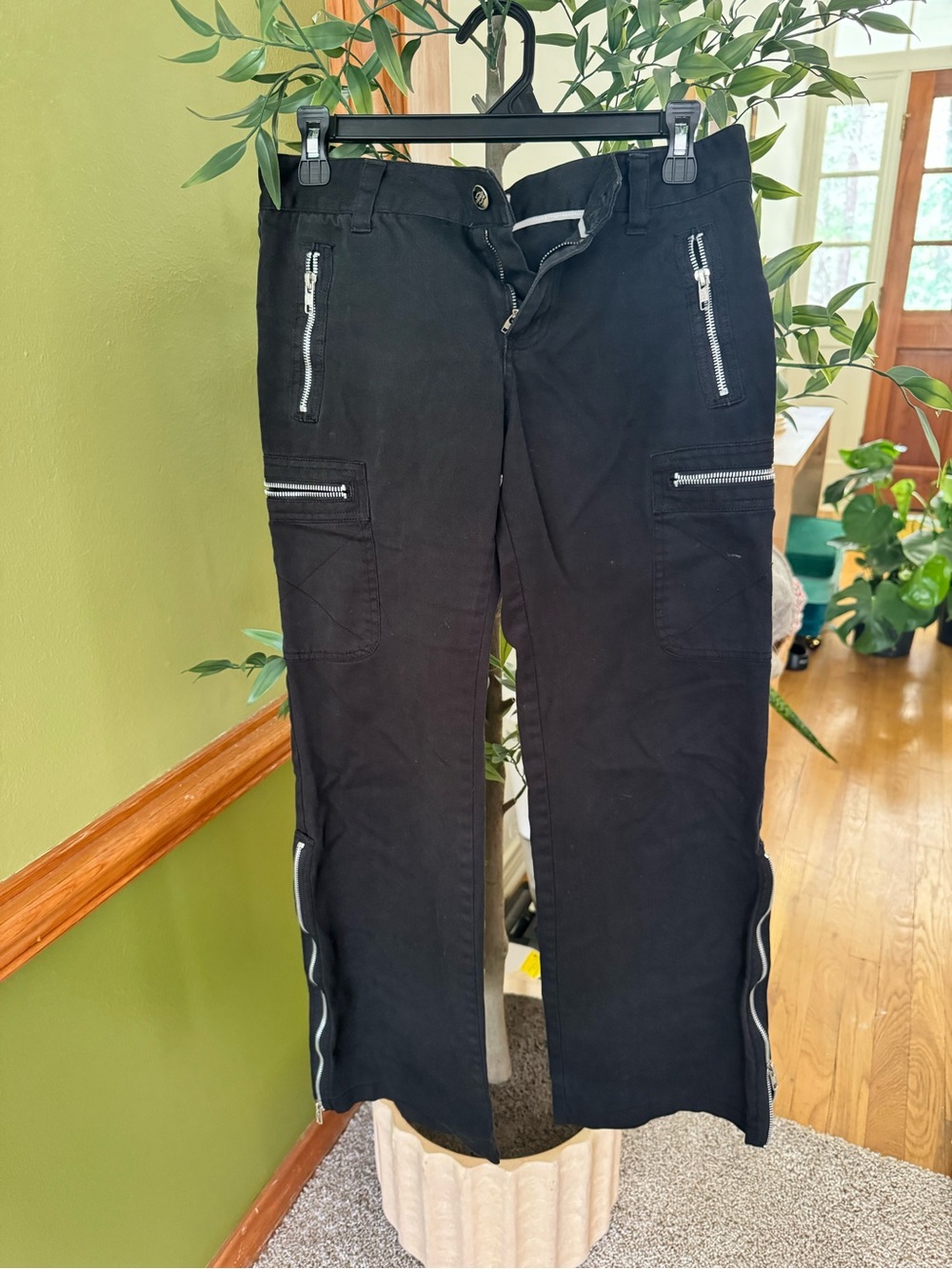 DICKIES Black Bondage Zipper Skater Work Wide Leg Punk Cargo Pants